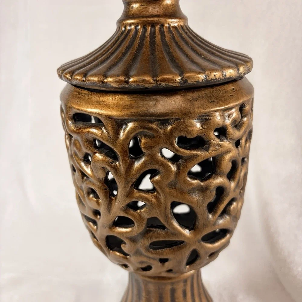 Vintage Style Hollywood Regency Lidded Urn/Jar Open work Chalice Bird Top Finial